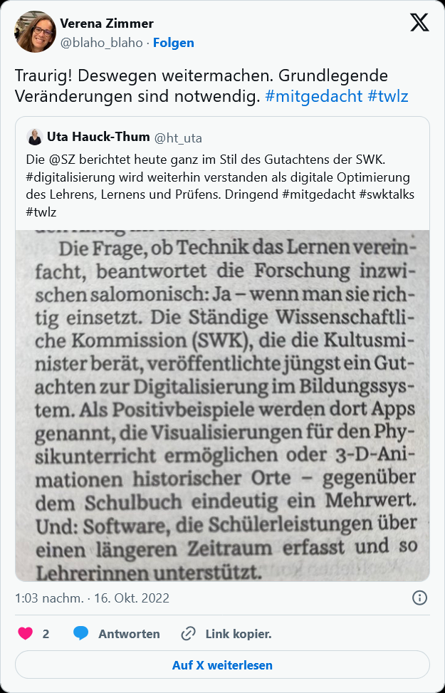 Statement auf der Plattform X